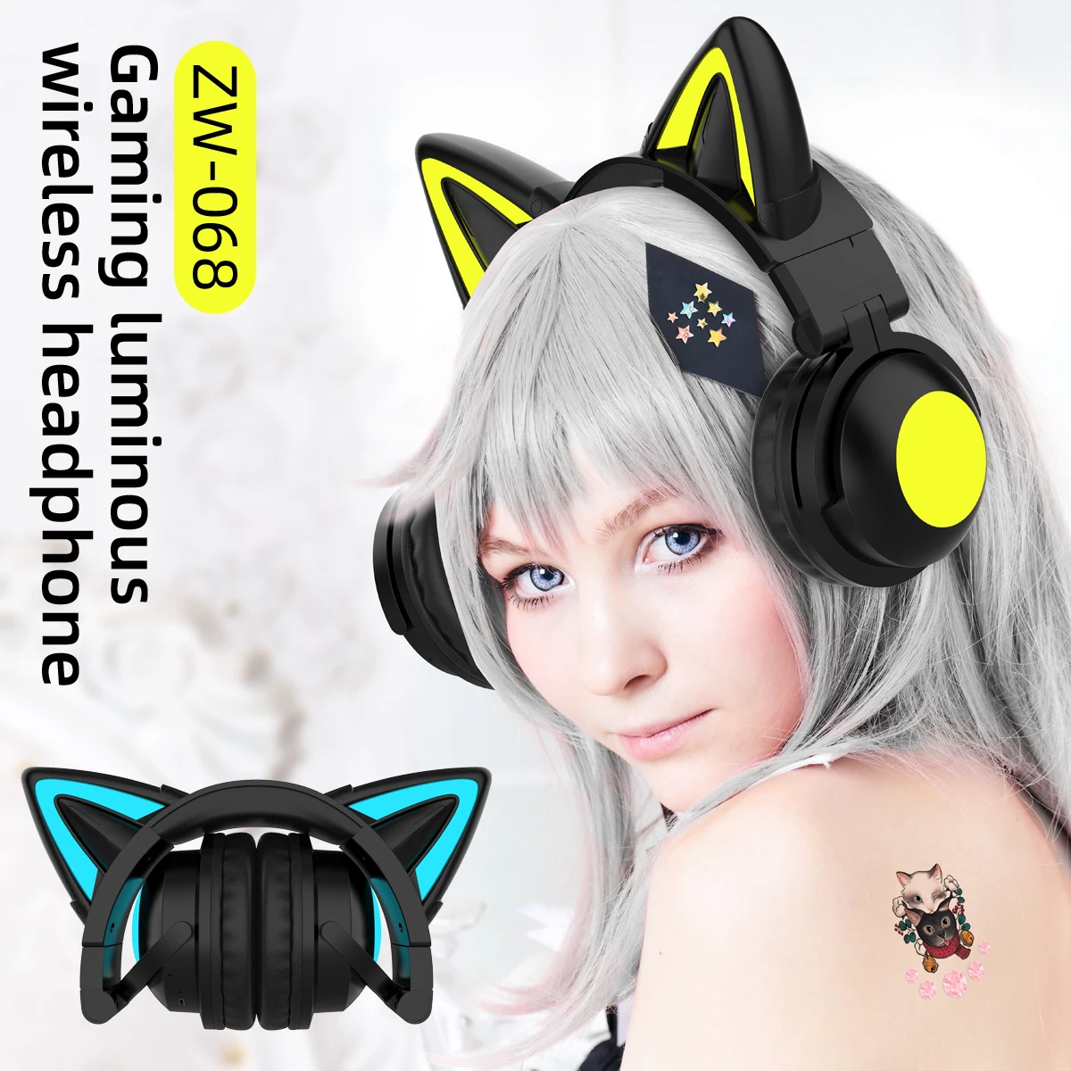 Cat Ear Bluetooth Headset Led - ZW068 Bluetooth-наушники со светодиодной подсветкой, гарнитура