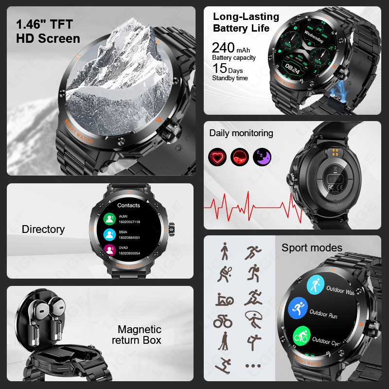 LIGE Новые умные часы 2 в 1, н – обзор и цена Tws Earbuds Bluetooth 5.3