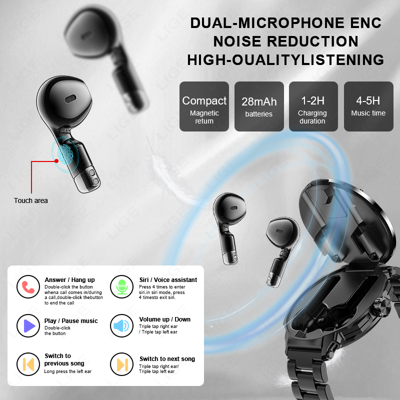LIGE Новые умные часы 2 в 1, н – обзор и цена Tws Earbuds Bluetooth 5.3